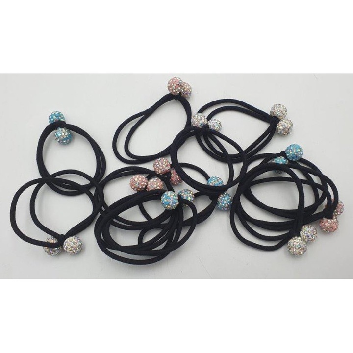 Set 12 gumki pentru par SANDEX, cu bilute de zirconiu, multicolor