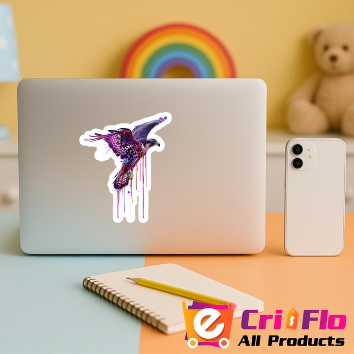 Sticker Vultur in zbor in stil pop art fundal alb, Autoadeziv, Cri-Flo, Marime 10 cm