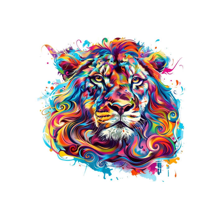 Sticker Leu artistic curcubeu cu coama flacara, Autoadeziv, Cri-Flo, Marime 25 cm
