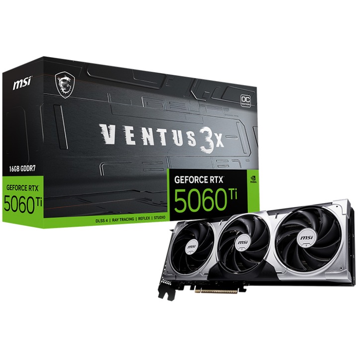 Placa video MSI GeForce RTX™ 5060 Ti 16G VENTUS 3X OC, 16GB GDDR7, 128-bit