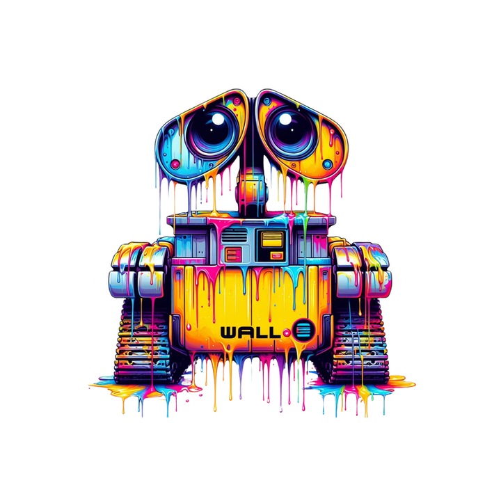 Sticker Robot WALL E stil graffiti personaj animat reinterpretat, Autoadeziv, Cri-Flo, Marime 6 cm