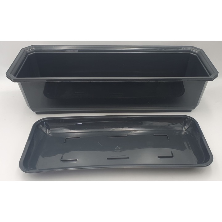 Ghiveci balcon, POLPLAST, 30cm, antracit, cu suport