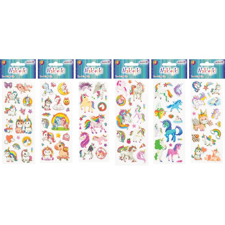 Set stickere decorative Aliga, unicorni, 7x17cm, 12 bucati