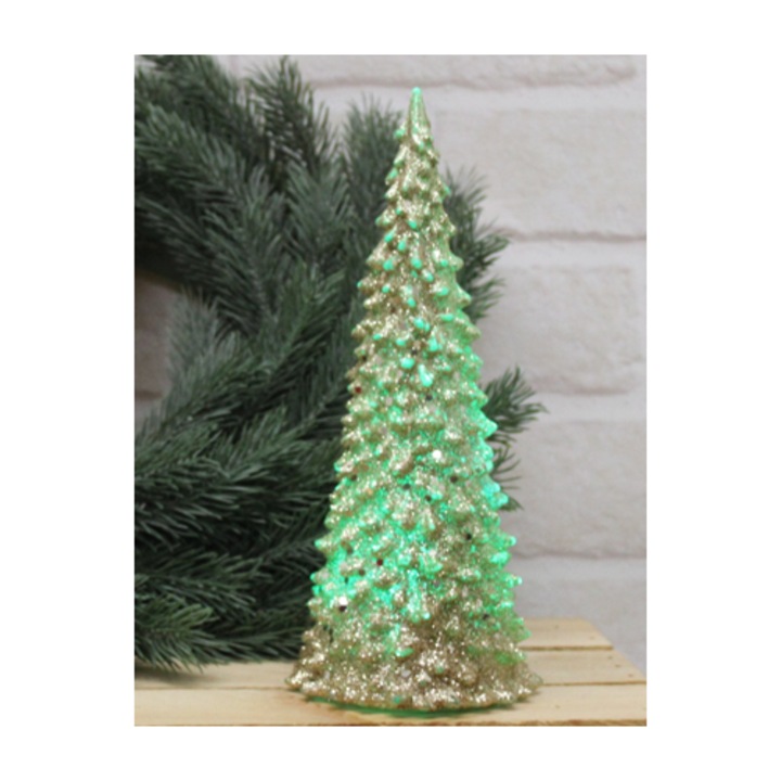 Figurina luminoasa Craciun, 7&7, 20x9cm, Verde/Auriu