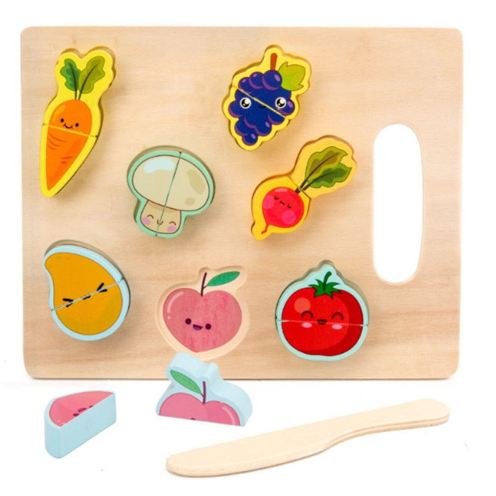 Set jucarie din lemn, 7&7, fructe si legume de taiat, 22x18cm