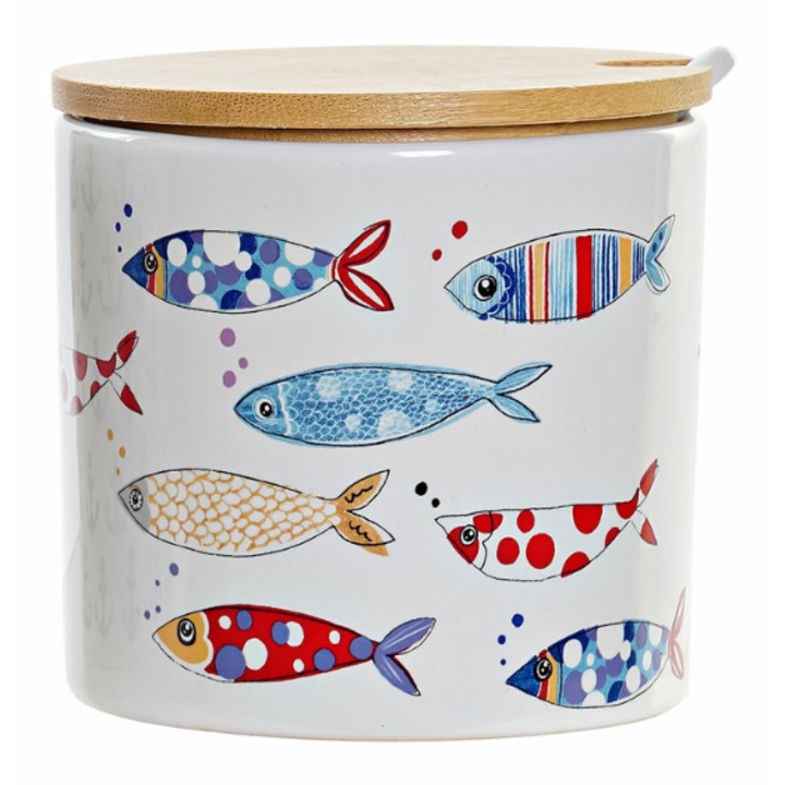 Малко бурканче за съхранение с рибки 175мл, доломит и бамбук, 7.5х7.5х7.5см