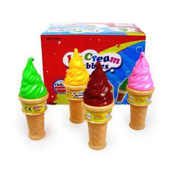 Комплект от 12 играчки за правене на сапунени мехурчета, Хипопотам, Форма на сладолед, Многоцветни