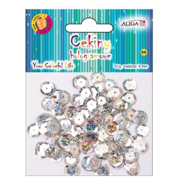 Set 12 pungi paiete, Aliga, 8mm, 10g, Argintiu