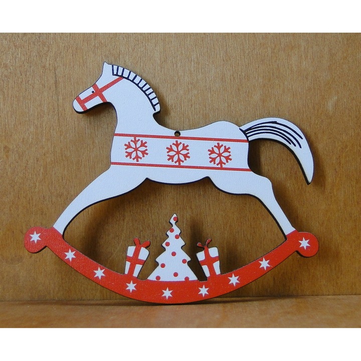 Set 5 ornamente Craciun, Nami, Calut, 6x9cm, Rosu/Alb