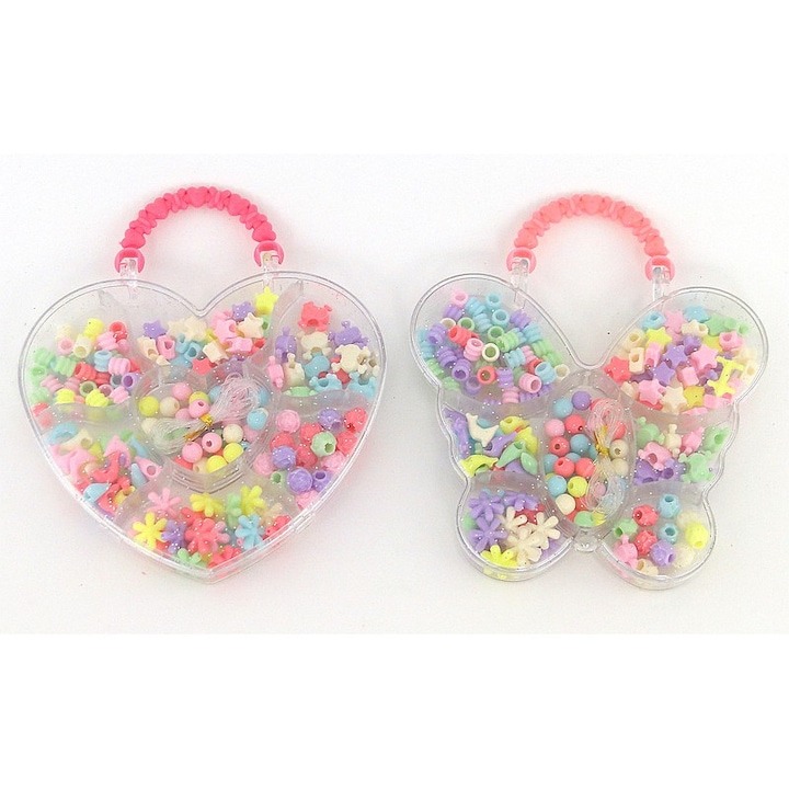 Set de artizanat Adar, margele in forma de inima si fluturi, multicolor