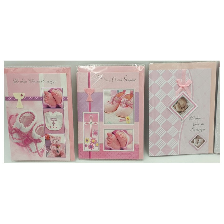 Felicitare Panorama Karnet roz pentru botez, 10x15cm