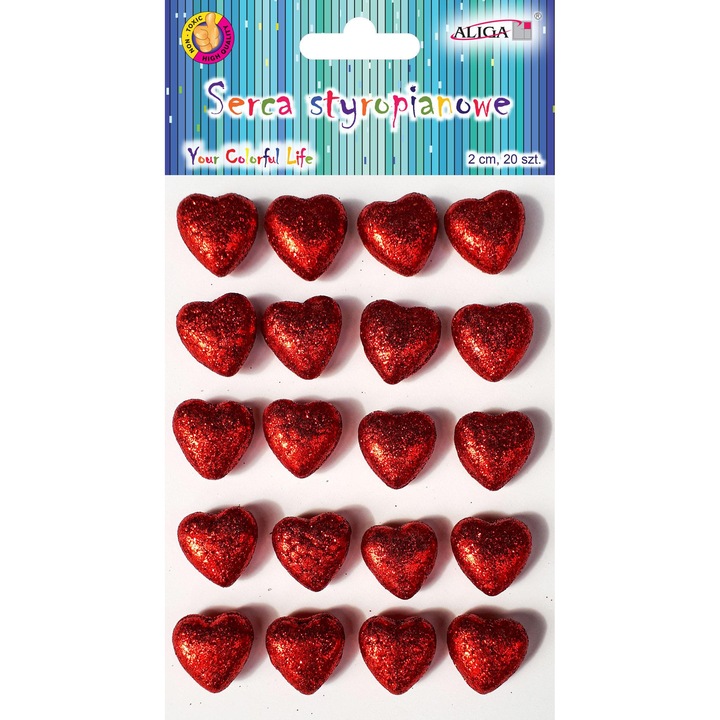 Inimi din polistiren rosu stralucitor 2cm pachet de 20 buc. | BBS-02