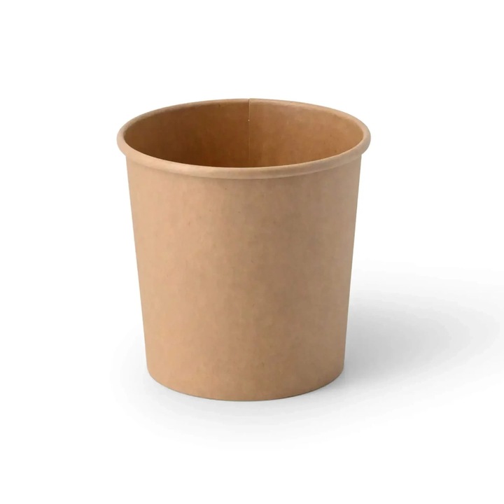 Pahar de hartie pentru inghetata, kraft, 360 ml, diametru 92 mm, pentru inghetata si deserturi, maro, set de 50 de bucati, material: hartie cu strat de dispersie, biodegradabil, rezistent la temperaturi de la -20°C la 100°C, destinat alimentelor