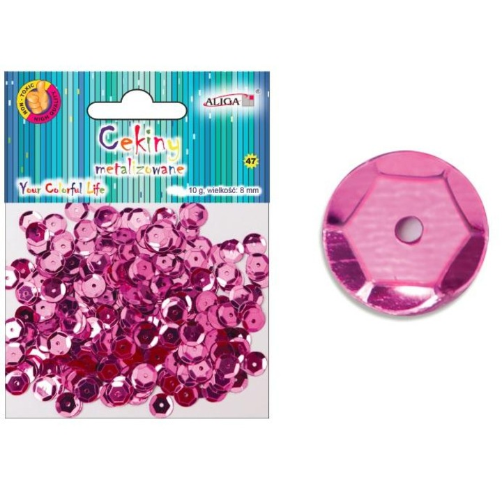 Accesorii monturi, Aliga, Cekiny metalizate, roz, set 12 bucati