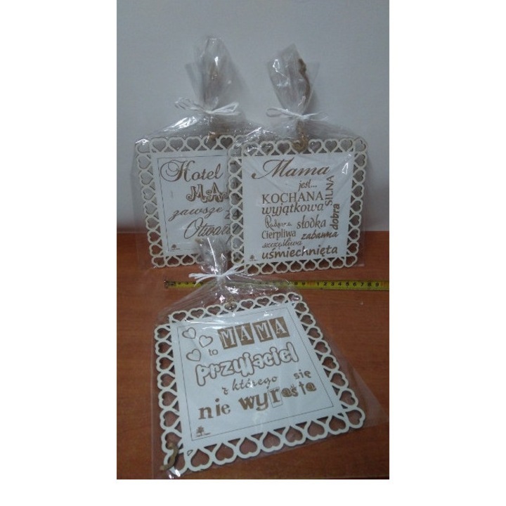 Tablica decorativa din lemn patrata Maka, azur, 20x20cm