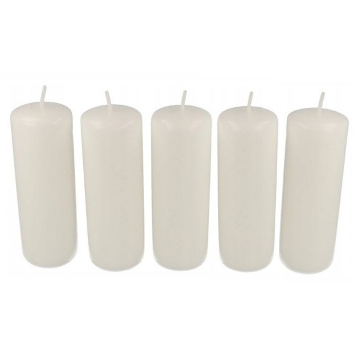 Комплект от 5 цилиндрични свещи Candela, бели, 4,5x14 см