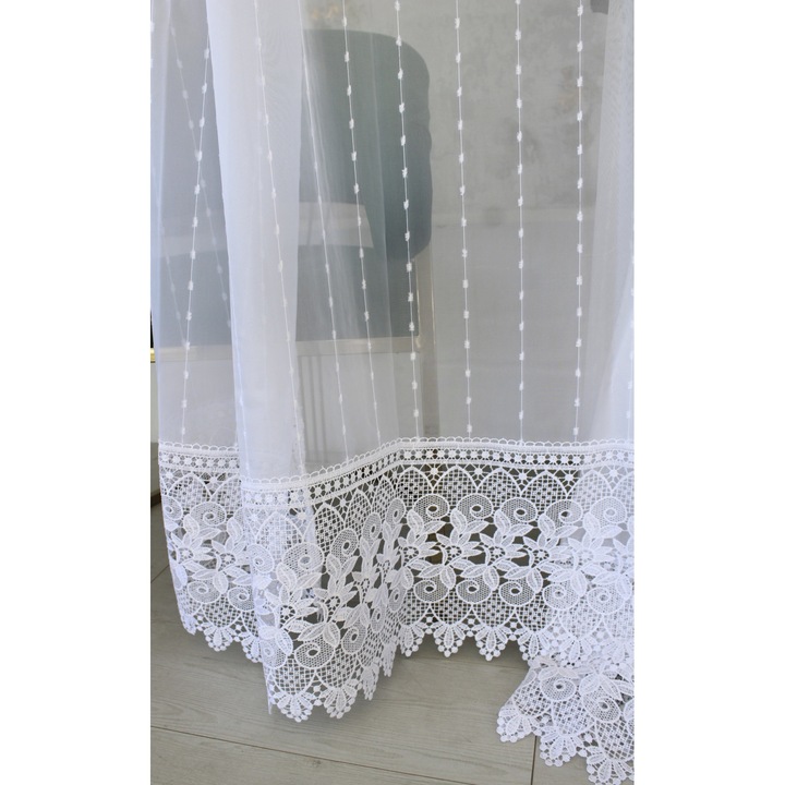 Kész függöny Emily Mintás Hímzett Fehér minta 300x250cm