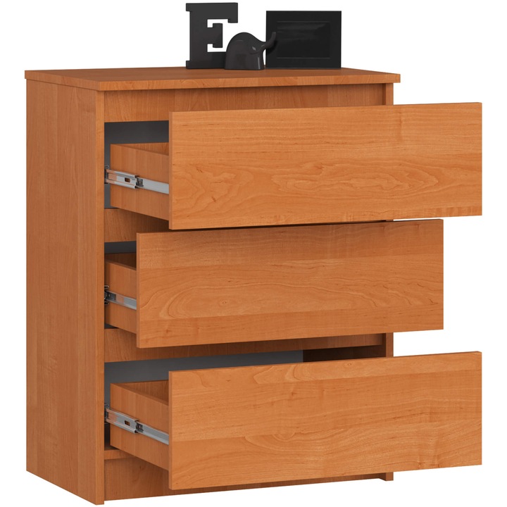 Comoda AKORD Furniture Factory K60, 3 sertare spatioase, placa laminata 16mm Kronospan, ghidaje metalice cu bile, olcha, 60 cm
