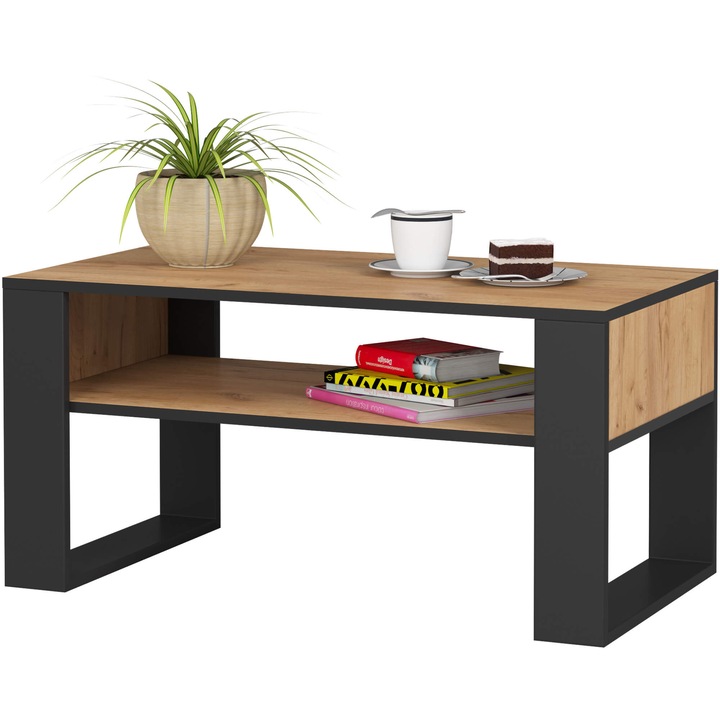 Akord Domi dohányzóasztal, craft tölgy fekete, 92x45x50cm, laminált forgácslap