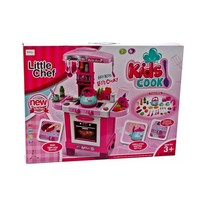 Bucătărie copii AS MalPlay, electrocasnice cu lumini și sunete, 87x64x29cm, roz