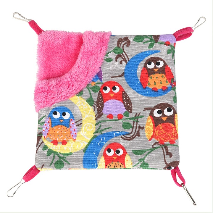 Culcus pentru animale Enforose, hamac dublu, design bufnita si luna, 30x30cm