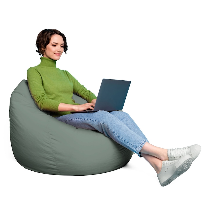 Pachet: Fotoliu + Husa Updeco Puf Bean Bag tip para XL Chroma, impermeabil, poate fi folosit outdoor, cusatura dubla, sac interior, cu maner, 90 x 90 x 60 cm, Fotoliu Puf Green Sage + Husa Green