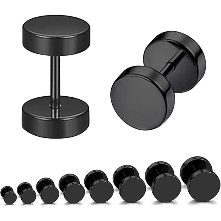 Set 8 perechi cercei JENUOS, inox, negru, 3-10mm