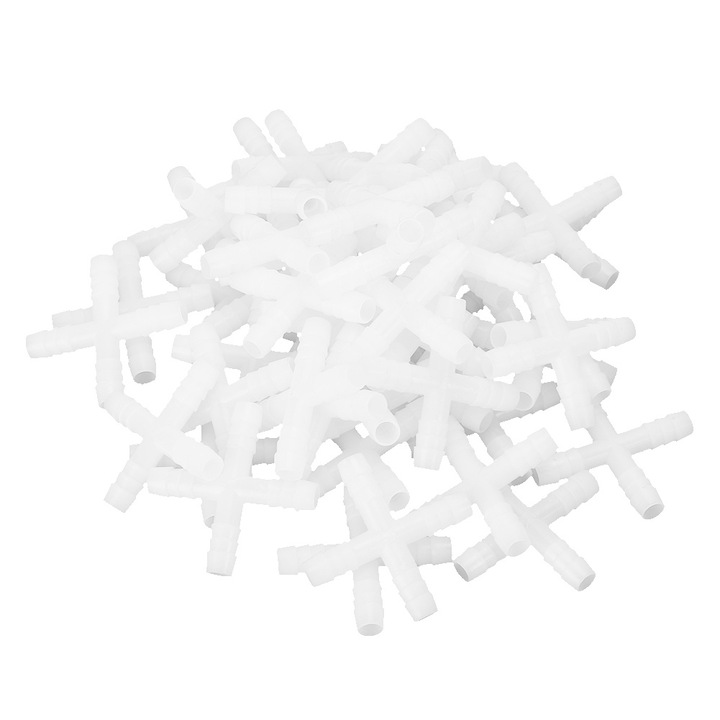 Set 50 fitinguri pentru conducte de apa pentru pui, Enforose, 8 mm, cu 4 cai, plastic