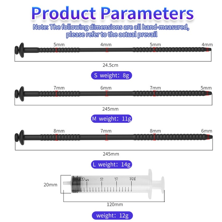 Set accesorii BDSM pentru stimulare uretrala, Lism, 3 dimensiuni (5/7/8mm), design gol, silicon, negru