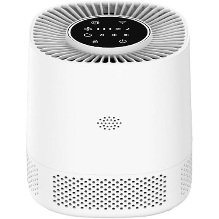 Purificator de aer TENZHVXI 0810BM-BST5006646, filtru 3-in-1, eficiență 99,97% (0,1–0,3 µm), flux 102 m³/h, control Wi‑Fi 2.4 GHz cu aplicație și control vocal, mod silențios 20 dB, alb