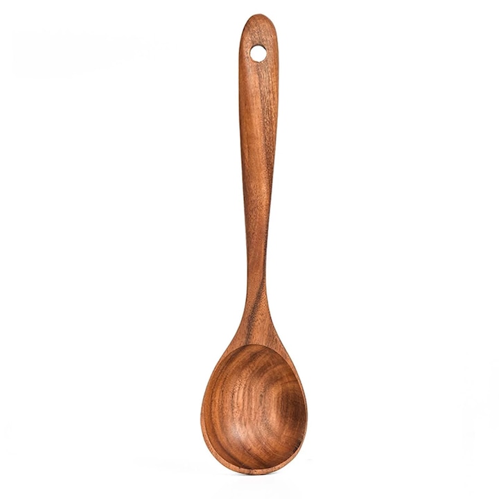 Lingura de amestecat din lemn teak, usoara, galbena, 1 buc