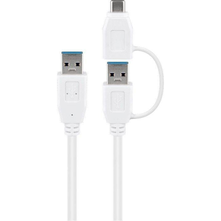 USB 3.0 A apa-apa kábel USB A anya - USB Type C apa átalakítóval 0,5m 5Gbit/s fehér Goobay