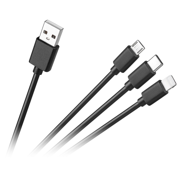 Kábel 3in1 USB A – micro USB + USB type C + Lightning 1.2m 2A Cabletech