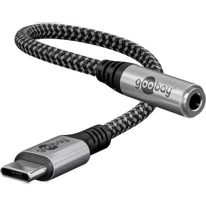 Goobay 74056 USB-C - Jack 3,5 mm-es anya kábel, 15 cm, textil