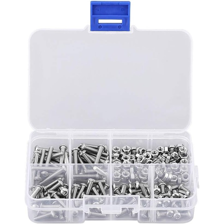 Kit de suruburi cu cap cilindric, otel inoxidabil 304 antirugina cu saibe elastice si piulite hexagonale, sortiment cuprinzator pentru aplicatii largi, dispozitive de inalta eficienta optimizate pentru proiecte de bricolaj