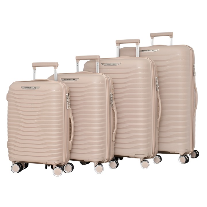 Комплект Куфари PERFECT++LINE PP 1616, Разширител, 76/50/30 см, Бежови, 4 броя