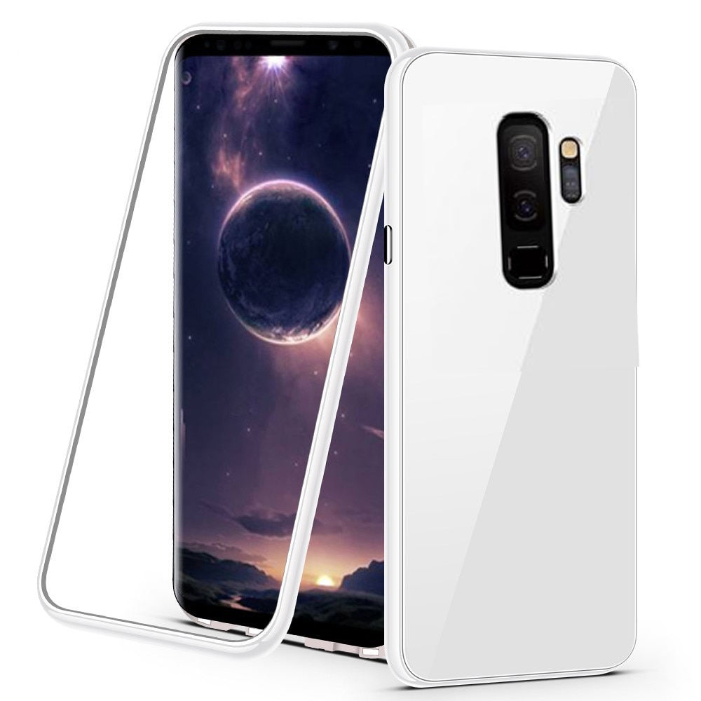 Husa 360 grade tip capsula cu inchidere sau prindere Magnetica, cu Magneti, Fata si Spate Policarbonat si Folie Ecran Curbata din Plastic Siliconic pentru Samsung Galaxy S9 ALB WHITE