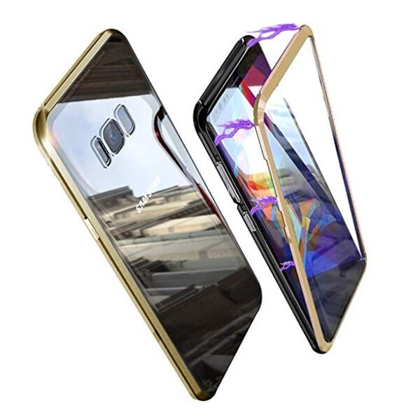 Husa 360 de grade Sticla FATA si SPATE Temperata Securizata, brand The Phone Closet, Full Protection Premium cu inchidere sau prindere Magnetica, pe magneti, Bumper din Aluminiu, pentru Samsung Galaxy S8 GOLD