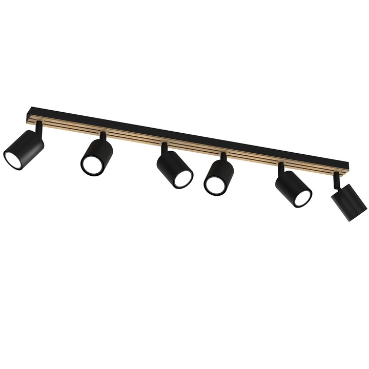 Luminex spotlámpák, Listwa 6 reflektor, fekete, fa foglalat, 6xGU10 8W