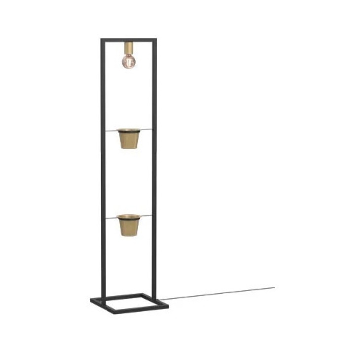 Lampa stand, Luminex, neagra, 2 suporturi pentru flori, 1xE27, 15W