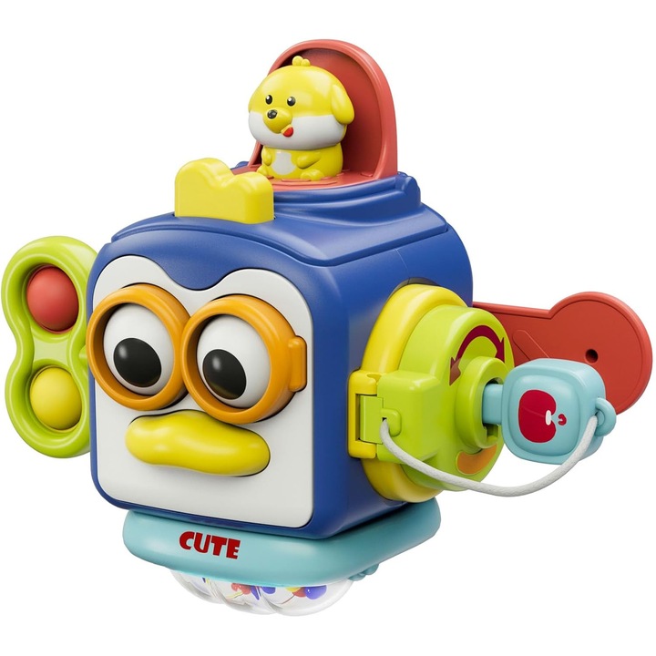 Jucarie Montessori pentru 1 an, Cub senzorial de activitati pentru bebelusi 1–3 ani, Jucarie educativa de calatorie, Cadou 12–18 luni, Dezvolta motricitatea fina