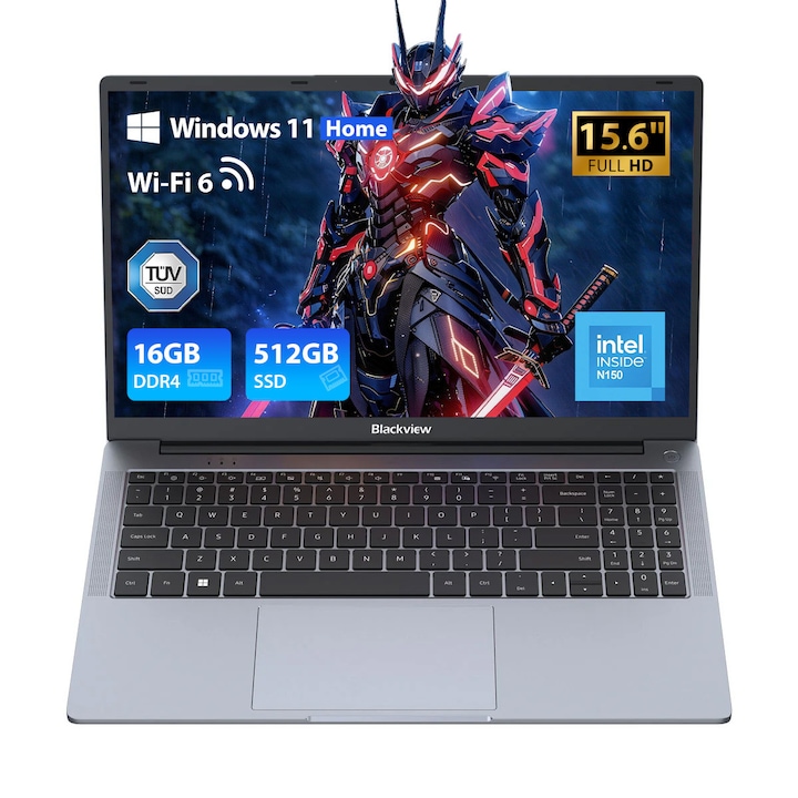 Laptop Blackview Acebook 6, 16GB DDR4 512GB SSD, Intel N150 3.6GHz/ Intel UHD Graphics, Win11 Home, 38Wh, 15.6" FHD+, HDMI 2.0, Bluetooth 5.0, USB 3.0, WLAN 5G, Gri