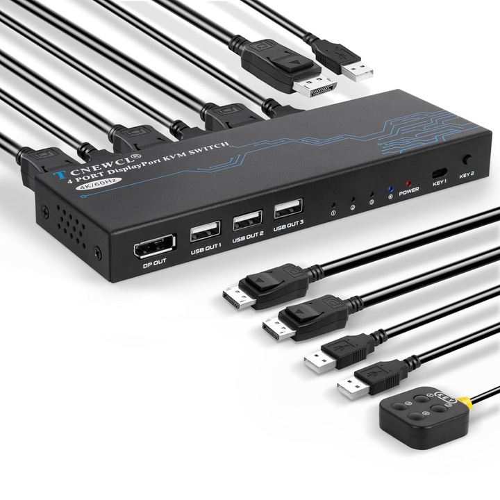 Kapcsoló KVM Przelacznik DisplayPort 4 port, 4K, 60 Hz, USB