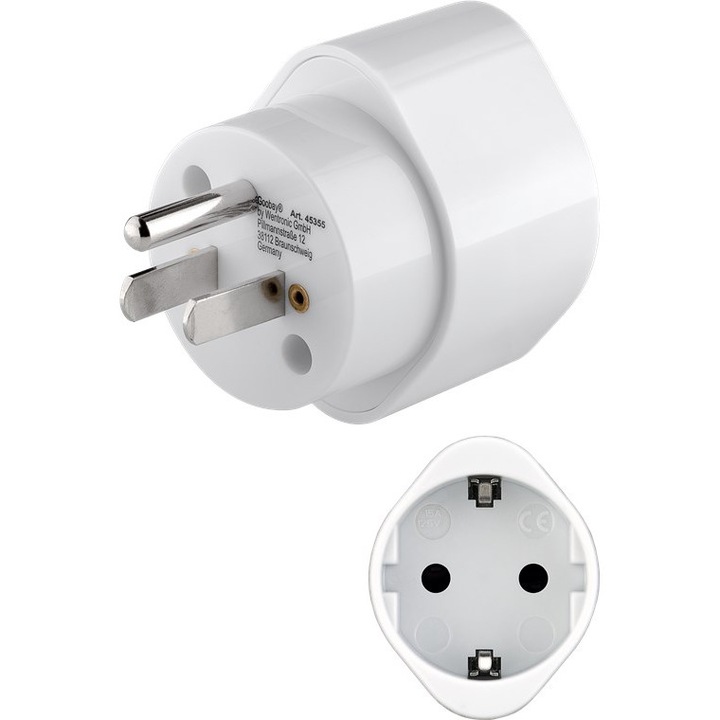 Adaptor Schuko Type F CEE 7/3 3250W 15A mama la tata SUA JAPONIA Type B NEMA 5-15 3-pin alb 45355 Goobay