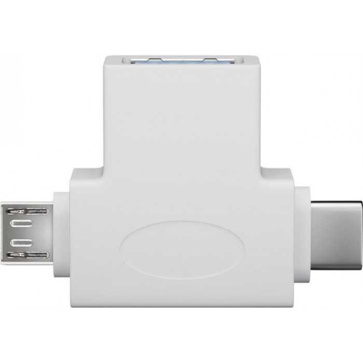 Goobay USB 3.0 A-típusú anya - micro USB + USB C típusú apa adapter, fehér