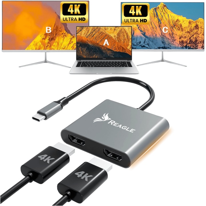 Адаптер Хъб Адаптер HDMI 2x 4K 60Hz Full HD 165Hz USB-C 3.2 MST HDCP Reagle