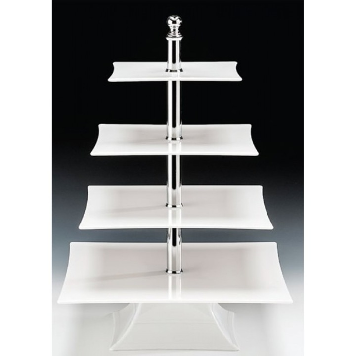 Stand prezentare bufet Raki din policarbonat alb, 4 nivele, 20x25x30x35cm