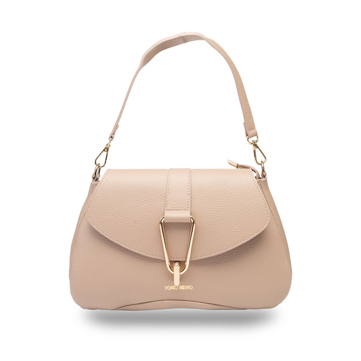 Női táska természetes bőrből, halványrózsaszín, Oana