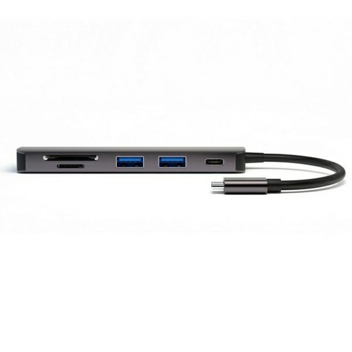 Hub 4Smarts 6 az 1-ben, 2xUSB-A 3.0, USB-C, HDMI, SD, microSD, szürke