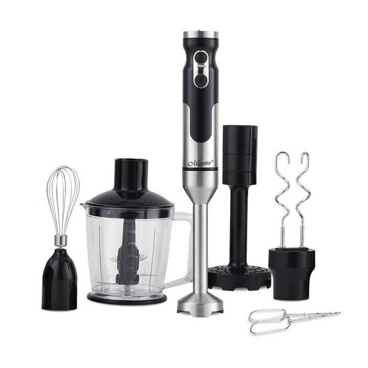 Mixer, Maestro MR-567, 7 in 1, 1000 W, 500 ml, Cap inlocuibil, Otel inoxidabil, Multifunctional